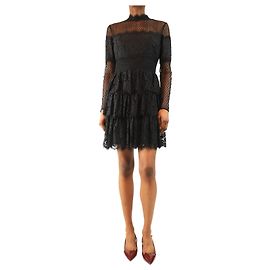 Alice by Temperley Schwarzes Spitzenrüschkleid - Größe UK 10 Schwarz