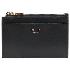 Céline Tarjetero de cuero negro con cremallera Negro