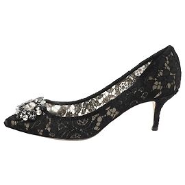 Dolce & Gabbana Décolleté in pizzo nero con gioielli - taglia EU 39,5 Nero
