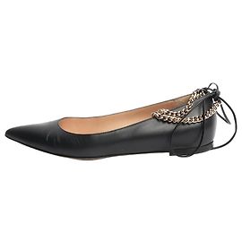 Gianvito Rossi Black point-toe chain ballet flats - size EU 37 Black