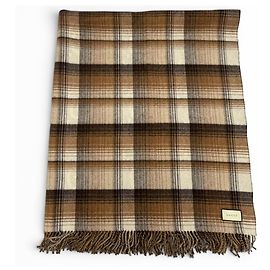 Gucci 100% Wool GG Check Pattern Fringe Blanket Brown Beige