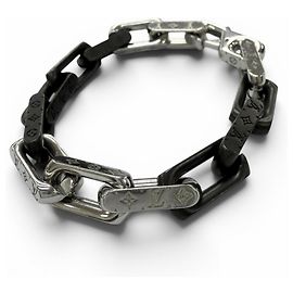Louis Vuitton Monogram Chain Bracelet Black Silvery