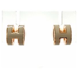 Boucles d'oreilles Hermès Mini Pop H Marron Glacé Or Rose Doré