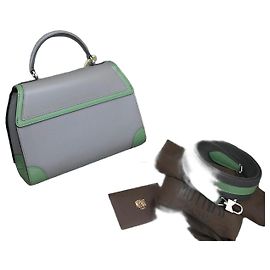Moynat Monet Rejane Elephant Grey Plaid Leather Handbag Grey
