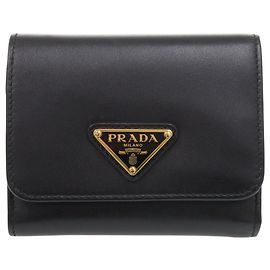 Portefeuille Tri-Fold Triangle Saffiano Prada Noir