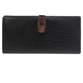 Gucci Bamboo Bi-fold Long Wallet Brown Black