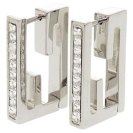 Fendi Baguette Ohrringe aus silbernem Metall mit Strass Silber