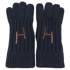 Hermès Hermes H Torsade Cashmere Silk Gloves Navy blue