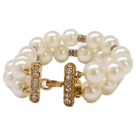 Bracelet en perles imitations à double rang Chanel Doré