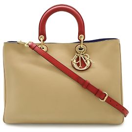Dior Diorissimo Leather Handbag 2WAY Brown Beige