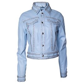Philipp Plein, light blue leather jacket with studs Blue Light blue