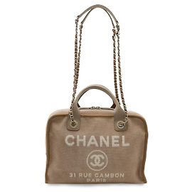 Bolsa de boliche Chanel Deauville em lona bege Marrom