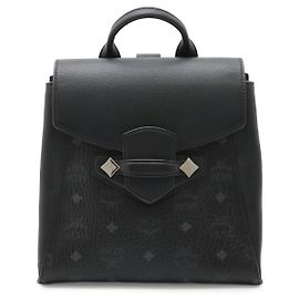 MCM Visetos Logo Backpack Coated Canvas Leather Black
