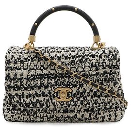 Chanel Coco Handle Tweed-Leder Tasche Schwarz