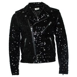 Saint Laurent, Sequin lamb leather jacket in black Black