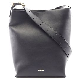 Jil Sander Leather Cannolo Tote Shoulder Bag Black