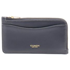 Coach Leather Zip Card Case Black Black