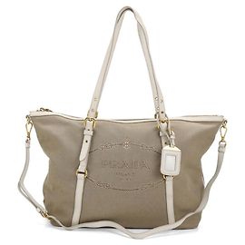 Prada Beige Canvas Tote Bag Beige
