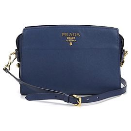 Borsa a tracolla in pelle Saffiano Prada Blu navy