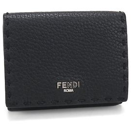 Fendi Black Leather Tri-fold Wallet Black