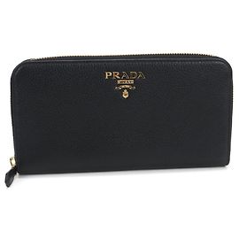 Prada Black Leather Long Wallet Black