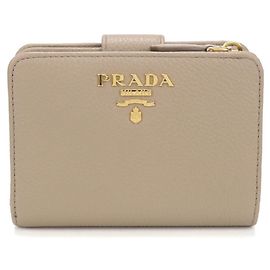 Carteira bi-fold Prada bege em couro Vitello Grain Bege