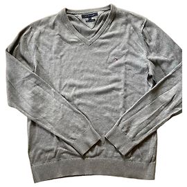 Pull en cachemire Pima gris à col en V Tommy Hilfiger Gris