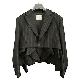 Sacai Wool Pinstripe cropped blazer jacket Black