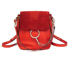 Chloé Faye Women's Orange Leather and Suede Backpack Orange