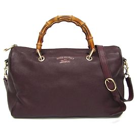 Gucci Bamboo 353124 Women's Leather Handbag Dark red