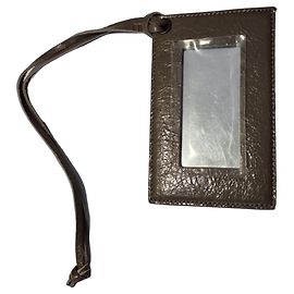 Balenciaga Gray Grained Leather Luggage Tag Grey