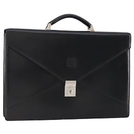 LOEWE Anagram Business Bag Leather Black Silver Auth bs34374A Black Silvery
