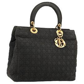 Christian Dior Borsa Lady Dior Canage in nylon nero e oro Auth BA12261 Nero D'oro