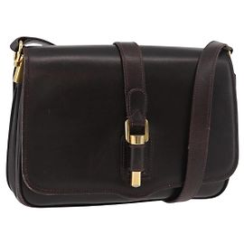 Gucci Bolsa de Ombro de Couro Marrom Dourado Auth ep14284 Marrom Dourado