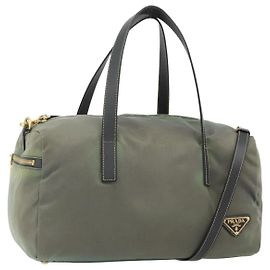 Sac à épaule PRADA Nylon 2way Vert Or Auth 176782 Doré Vert