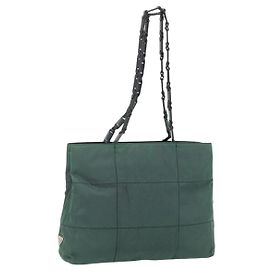 Bolsa Tote de Nylon Verde Prata PRADA com Corrente Auth bs34645 Prata Verde