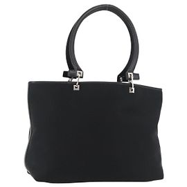 Salvatore Ferragamo Gancini Tote Bag Nylon Black Silver Auth 176841A Black Silvery