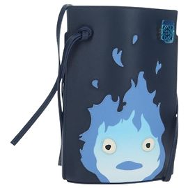 LOEWE ~ Ghibli Howl's Pebble Dice Bolsa Calcifer em Couro Marinho Auth 167246SM Azul marinho