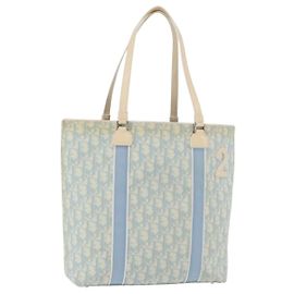 Christian Dior Trotter Canvas Tote Bag PVC Blau Silber Authentisch ep14386 Silber Blau