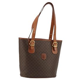 Céline CELINE Macadam Canvas Tote Bag PVC Leather Brown Gold Auth ep14253 Brown Golden