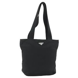 PRADA Tote Bag Nylon Black Silver Auth ka4054 Black Silvery