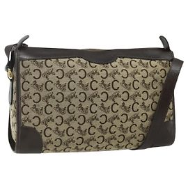 Céline Bolsa de Ombro Celine C Sulky em Lona Bege Dourada Auth 176618 Bege Dourado