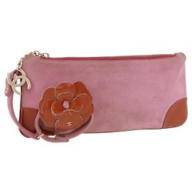 Pochette en Suède CHANEL Icon Series Rose Doré CC Auth 176765 Rose Doré