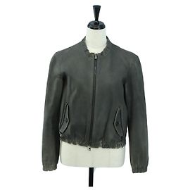 Miu Miu Jacket Leather Gray Auth yk20234M Brown