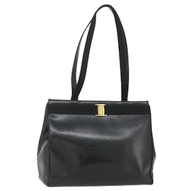 Borsa Tote Vala in pelle nera e oro Salvatore Ferragamo Auth ka4098 Nero D'oro