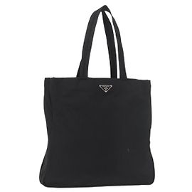 PRADA Tote Bag Nylon Black Silver Auth ep14354A Black Silvery
