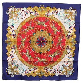 Hermès Foulard HERMES Carre 90 ""LUNA PARK"" in seta blu Auth 176081A Blu