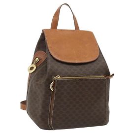 Céline CELINE Macadam Canvas Backpack PVC Leather Brown Gold Auth 176902 Brown Golden