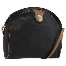 Bolsa de Ombro Christian Dior em Couro Preto Dourado Auth ep14178 Preto Dourado