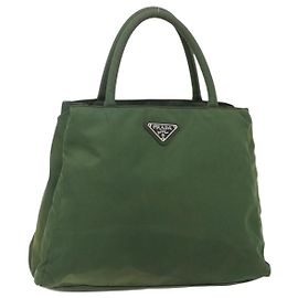 PRADA Sac à main en nylon vert argent Auth bs34677 Argenté Vert